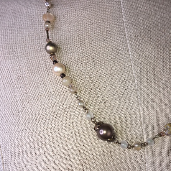 DESERT HEART Brown Bead Pearl Stone Necklace - Picture 3 of 5